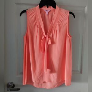 Lilly Pulitzer 100% Silk Tie Front Bow Coral Blouse Size S